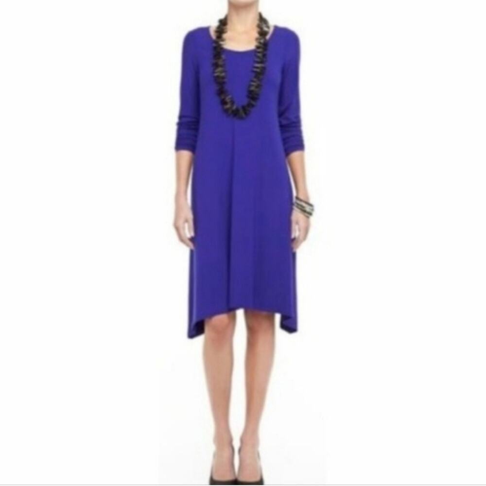 NWT Eileen Fisher Plus Size 1X Scoop Neck Long Sleeve Dress - Blue Violet - $198